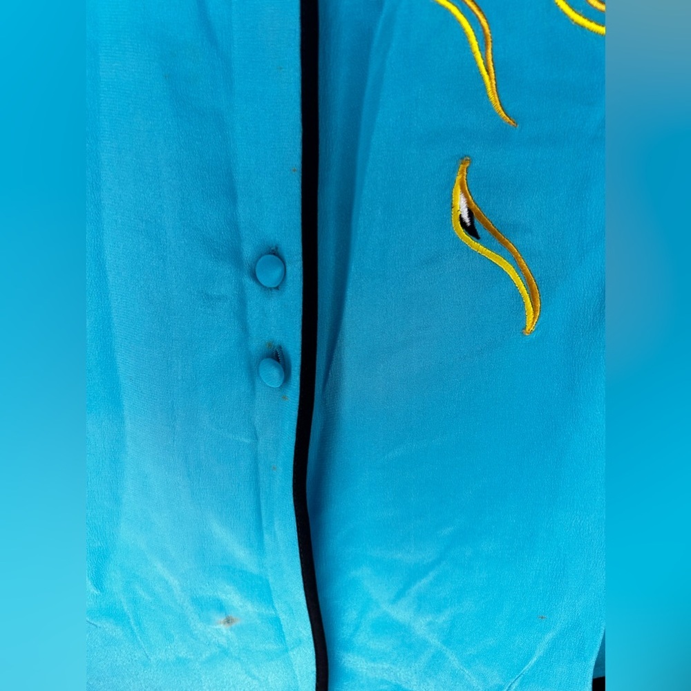 Womens Bob Mackie Blue Silk Geometric Button Down Long Sleeve Blouse Size Medium - Picture 5 of 5